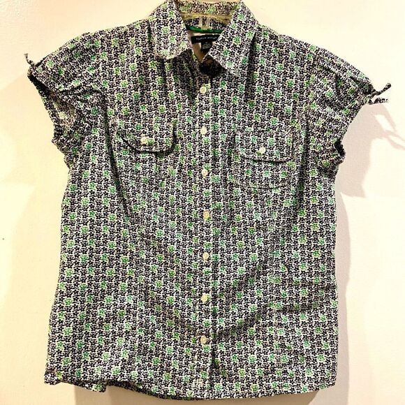 Tommy Hilfiger Floral Short Sleeve Button Down Short Sleeve Blouse Size Medium - Picture 1 of 9